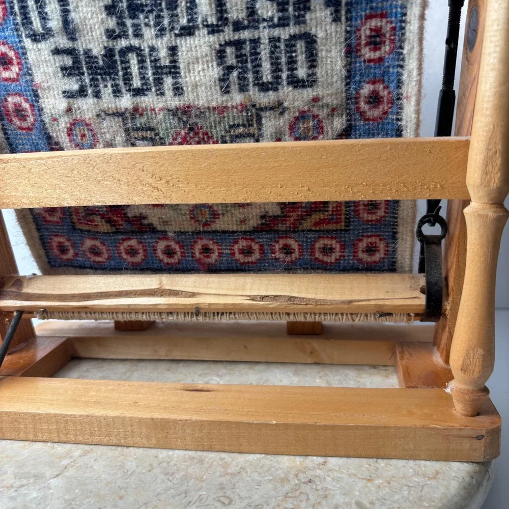Miniature Welcome to Our Home‎ Tapestry Rug on Wooden Loom Display